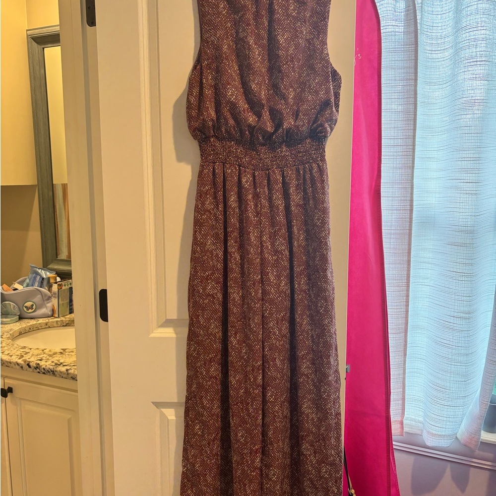 She + Sky Snake Print Brown/Red Sleeveless Jumpsuit